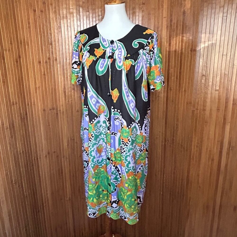 Vintage 60s 70s House Dress Lounge Duster Psychedelic Print Hollywood Archive